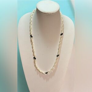 Elegant Pearl and Black Bead Necklace